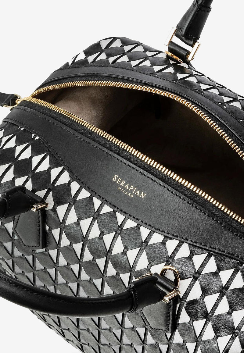 Serapian Anì Mosaico Leather Top Handle Bag Black SRMOSWLL731530G007_BLACK MULT