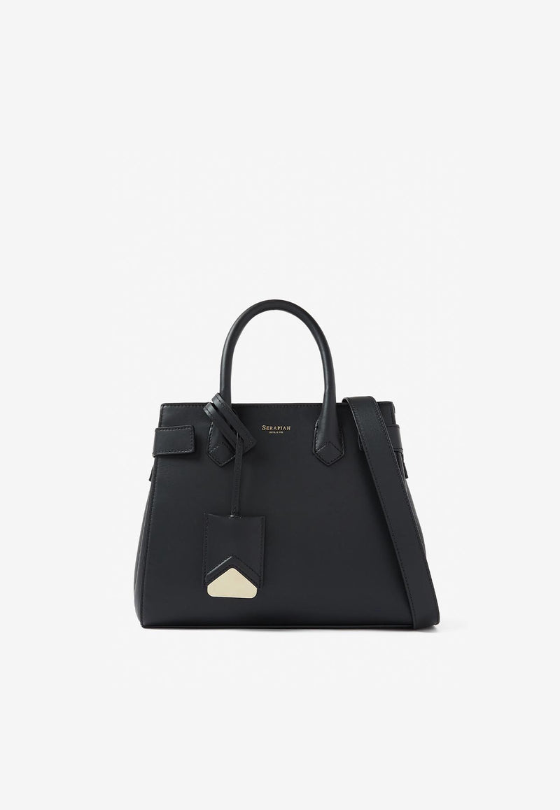 Serapian Meliné Leather Top Handle Bag Black SRSETWLL625326A001_BLACK