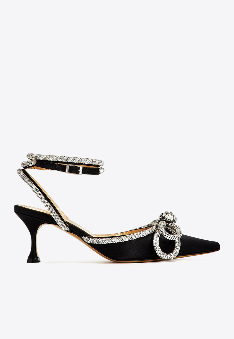 Mach & Mach 65 Crystal-Embellished Double Bow Satin Pumps SS21- 2217BLACK