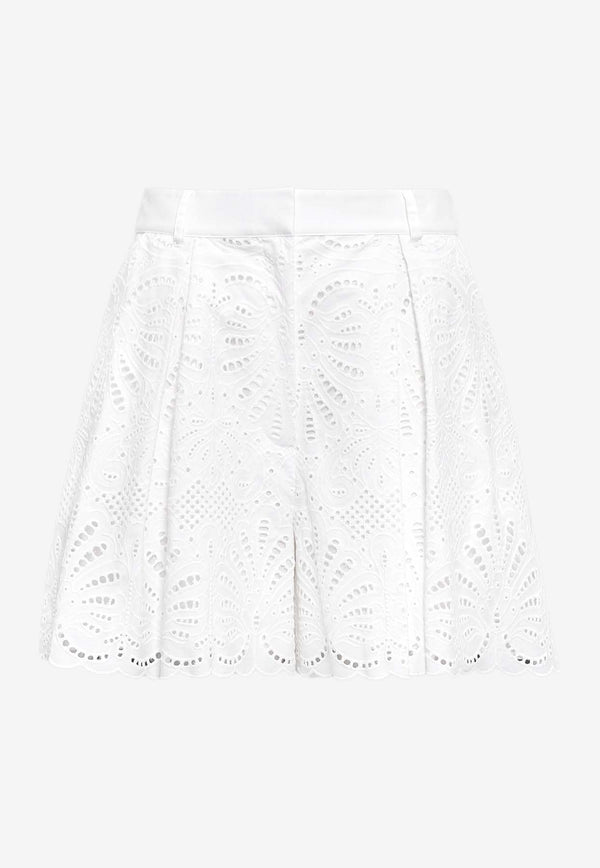 Self-Portrait Open-Work Embroidered Shorts SS24-141P-WWHITE