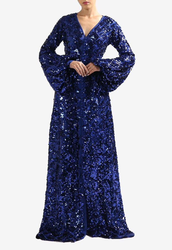 Zeena Zaki Sequin-Embellished Gown SS24-32-BLUBLUE