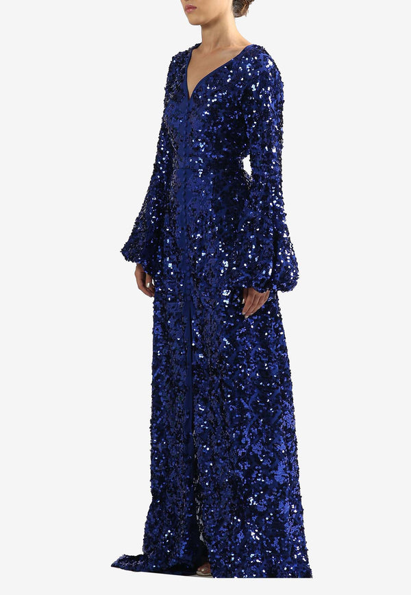 Zeena Zaki Sequin-Embellished Gown SS24-32-BLUBLUE