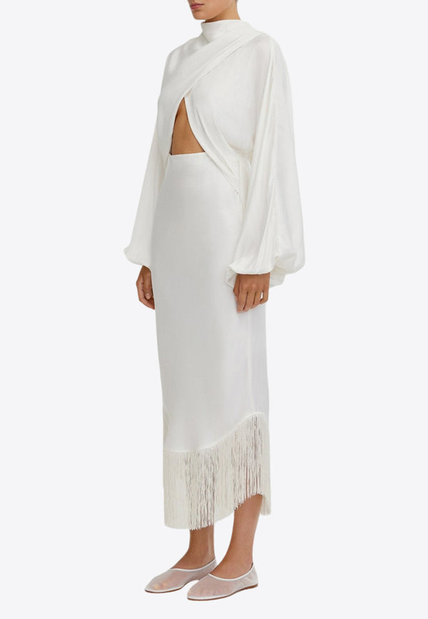 Significant Other Rosa Cut-Out Fringe Midi Dress White SS240748D-IVORYWHITE