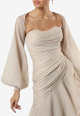 Zeena Zaki Draped Organza Maxi Dress SS25-08-BG Beige