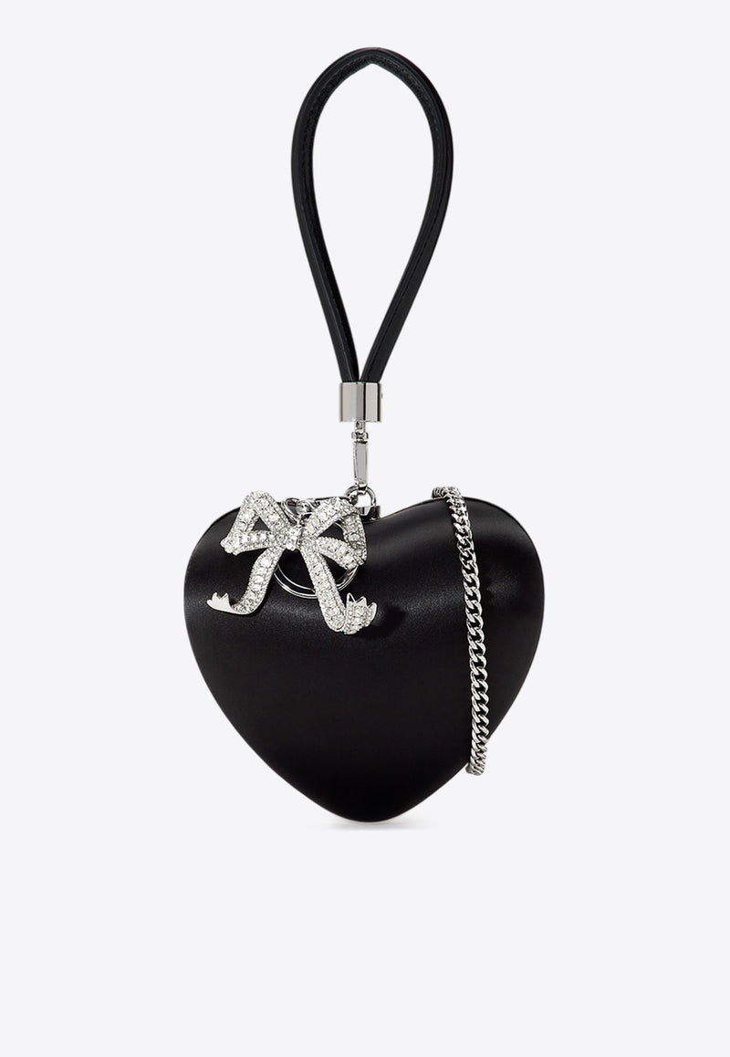 Self-Portrait Crystal Bow Heart Satin Clutch SS25-307B-B_BLACK