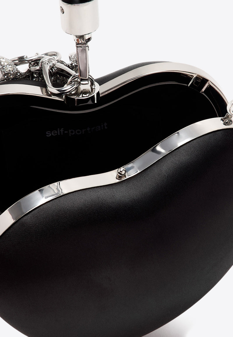 Self-Portrait Crystal Bow Heart Satin Clutch SS25-307B-B_BLACK