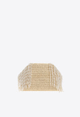 Self-Portrait Raffia Peral Fringe Clutch SS25-321-C_CREAM