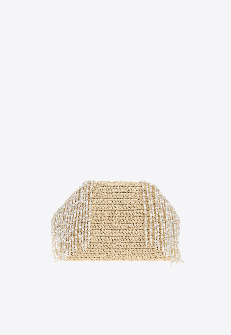 Self-Portrait Raffia Peral Fringe Clutch SS25-321-C_CREAM