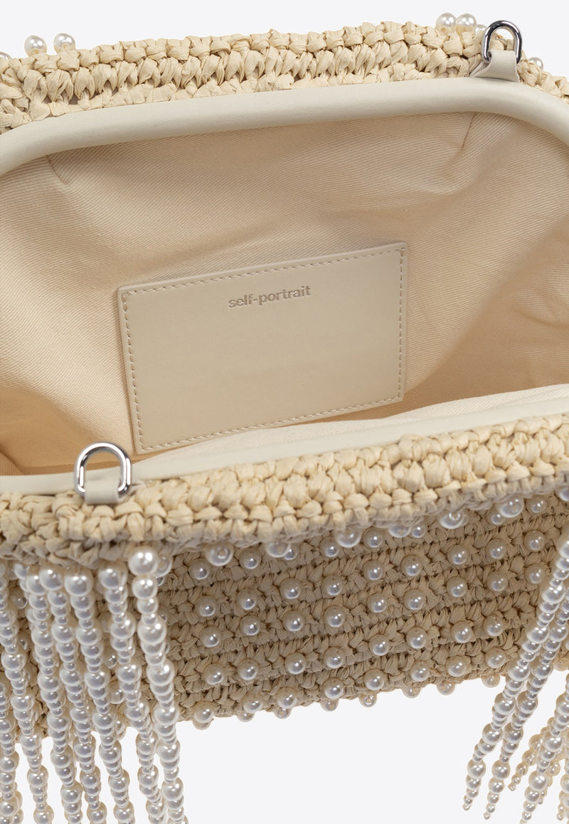Self-Portrait Raffia Peral Fringe Clutch SS25-321-C_CREAM