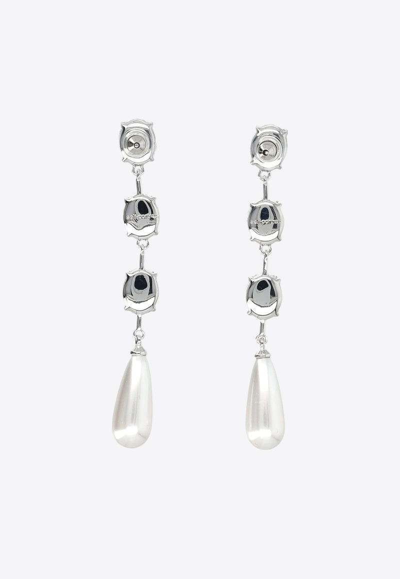 Self-Portrait Crystal Pearl Droplet Earrings SS25-636E-SL_SILVER
