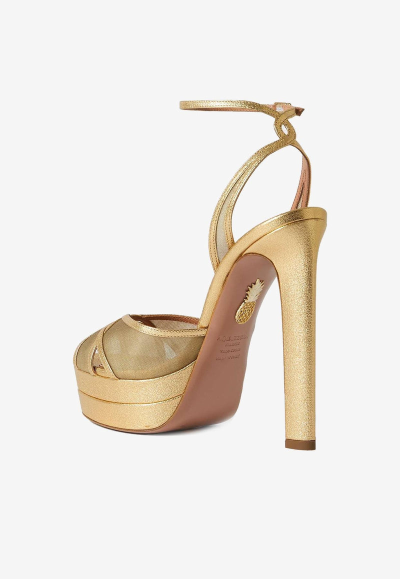 Aquazzura Shear 130 Platform Sandals SSHHIGB0-RMMCA0 GOLD