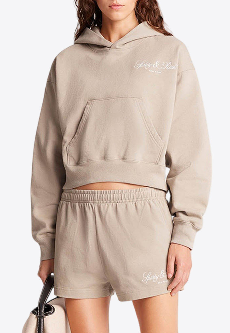 Sporty & Rich Vendome Script Cropped Hooded Sweatshirt Beige ST074516232GY15BEIGE