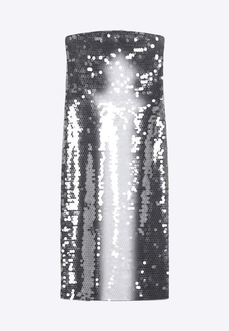 Sportmax Stemma Gradient Sequin Strapless Midi Dress Silver STEMMACO/Q_SPORM-005