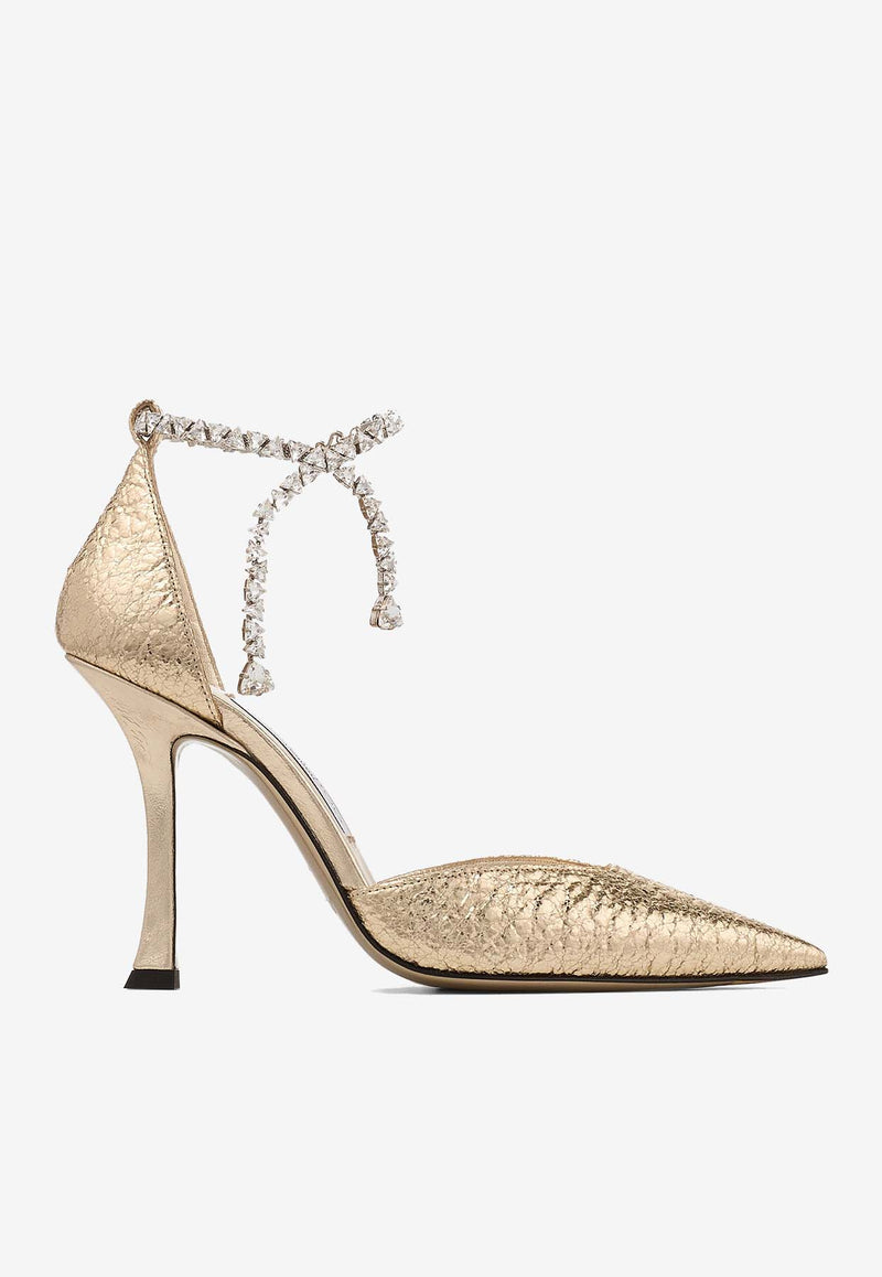 Jimmy Choo Stevie 100 Crystal-Embellished Metallic Pumps STEVIE 100 GZB GOLD Gold