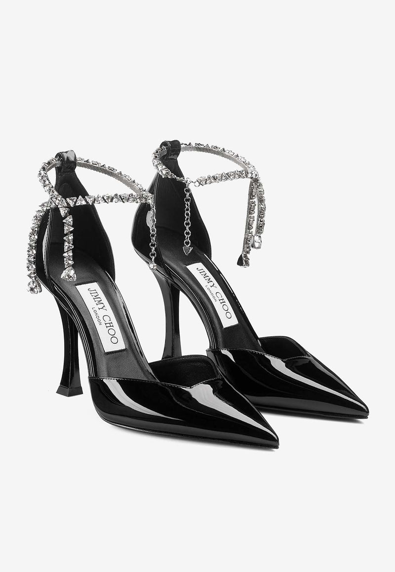 Jimmy Choo Stevie 100 Crystal-Embellished Pumps in Patent Leather STEVIE 100 PAT BLACK Black