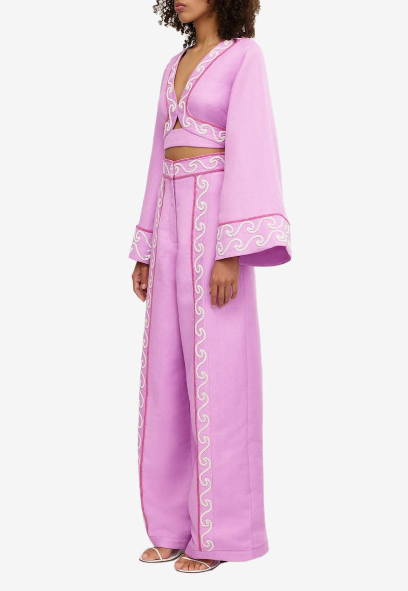 Significant Other Nara Embroidered Wide-Leg Pants Mauve SU2404103P-TAFFYPINK