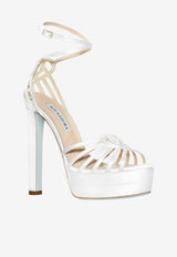Aquazzura Sweetheart 130 Cage Bridal Platform Sandals White SWHHIGBR-SATFFF WHITE