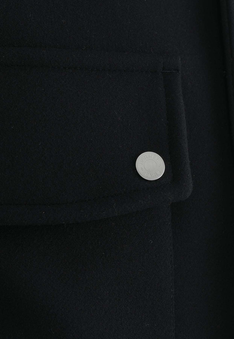 Straight Side Buckle Wool and Leather Jacket