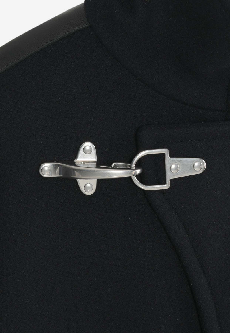 Straight Side Buckle Wool and Leather Jacket