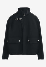 Straight Side Buckle Wool and Leather Jacket