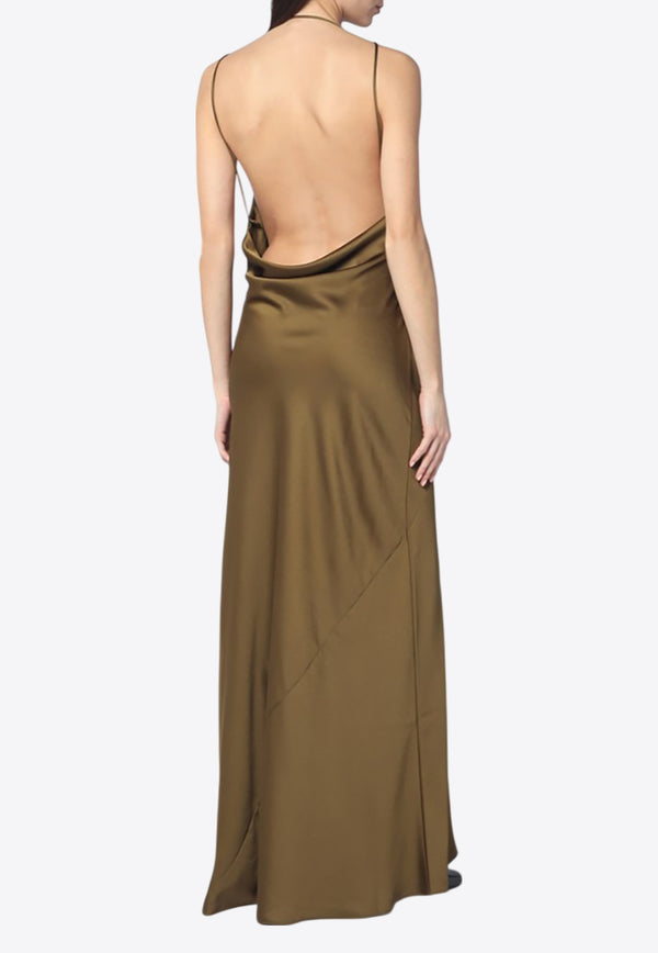The Andamane Vera Cowl Neck Satin Gown Khaki T170157ATNP229/Q_ANDAM-KA