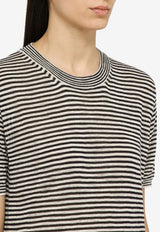 Roberto Collina Linen-Blend Striped T-shirt Blue