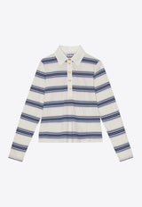 GANNI Striped Long-Sleeved Polo T-shirt White T3989STRIPE