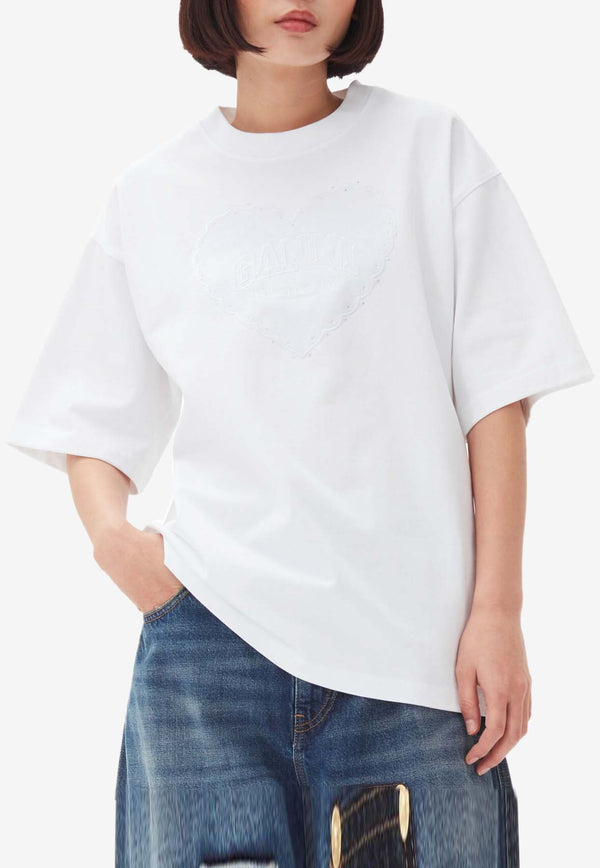 GANNI Embroidered Heart T-shirt White T4033WHITE