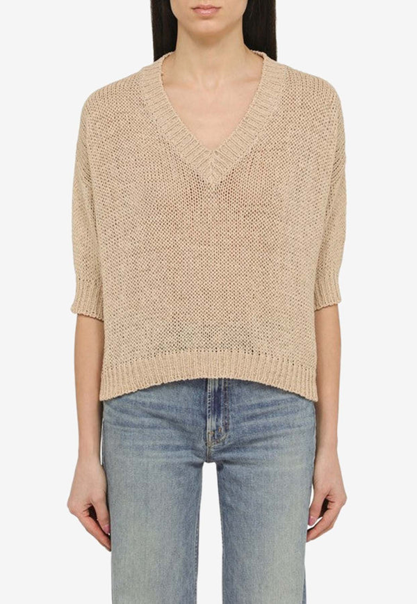 Roberto Collina Knitted V-neck Sweater Beige