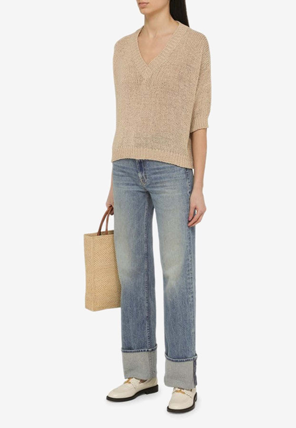 Roberto Collina Knitted V-neck Sweater Beige