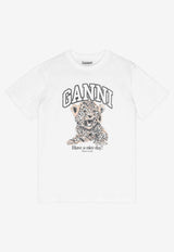 GANNI Leopard Print Jersey T-shirt White T4124_PRINTED