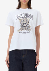 GANNI Leopard Print Jersey T-shirt White T4124_PRINTED