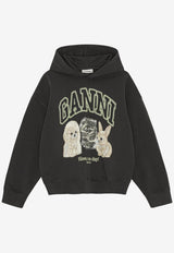 GANNI Animal Print Hooded Sweatshirt Gray T4270_CHARCOAL