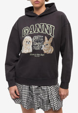 GANNI Animal Print Hooded Sweatshirt Gray T4270_CHARCOAL