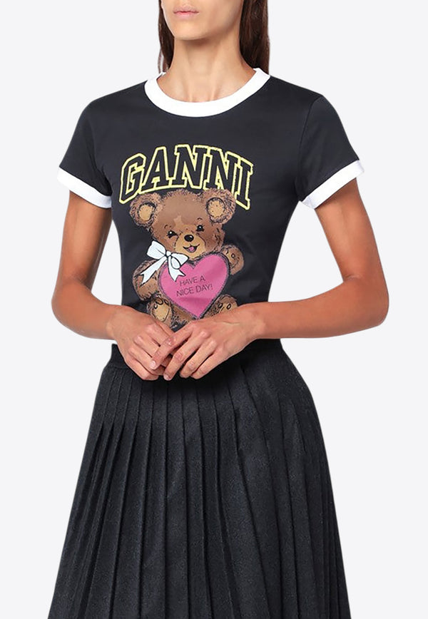 GANNI Teddy Print Crewneck T-shirt Gray T43353575/R_GAN-252