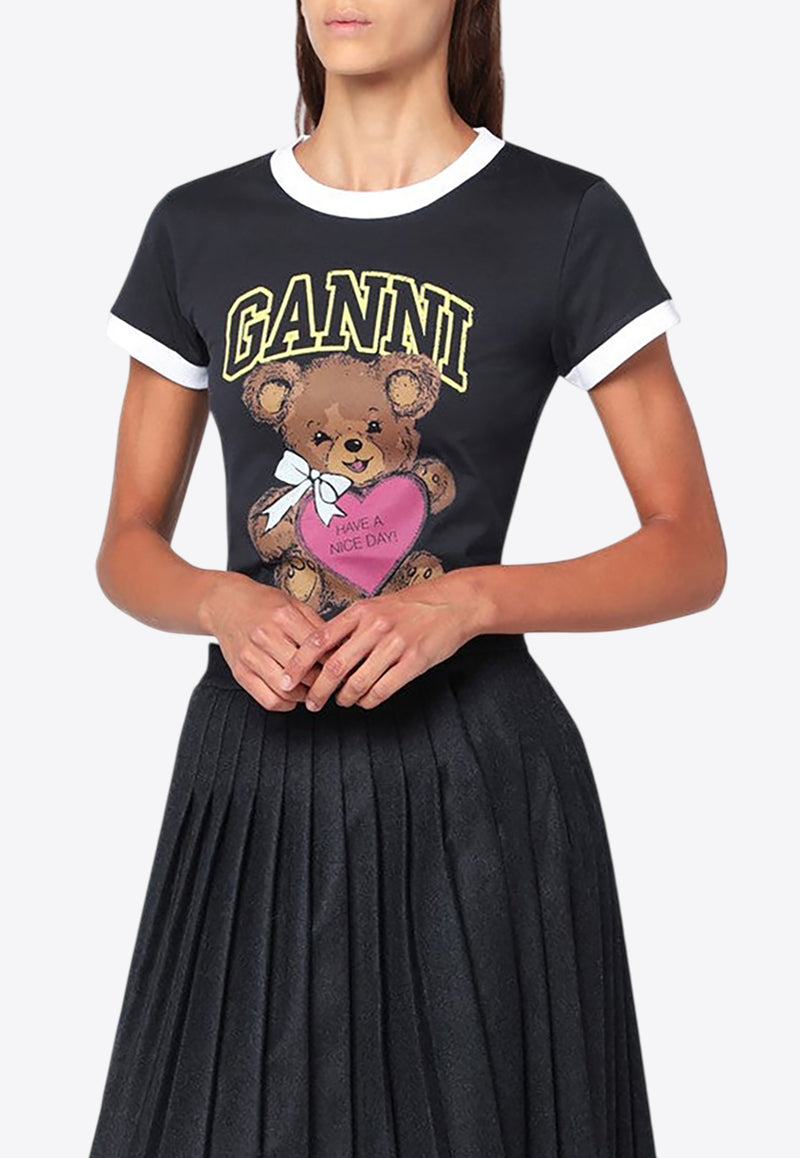 GANNI Teddy Print Crewneck T-shirt Gray T43353575/R_GAN-252