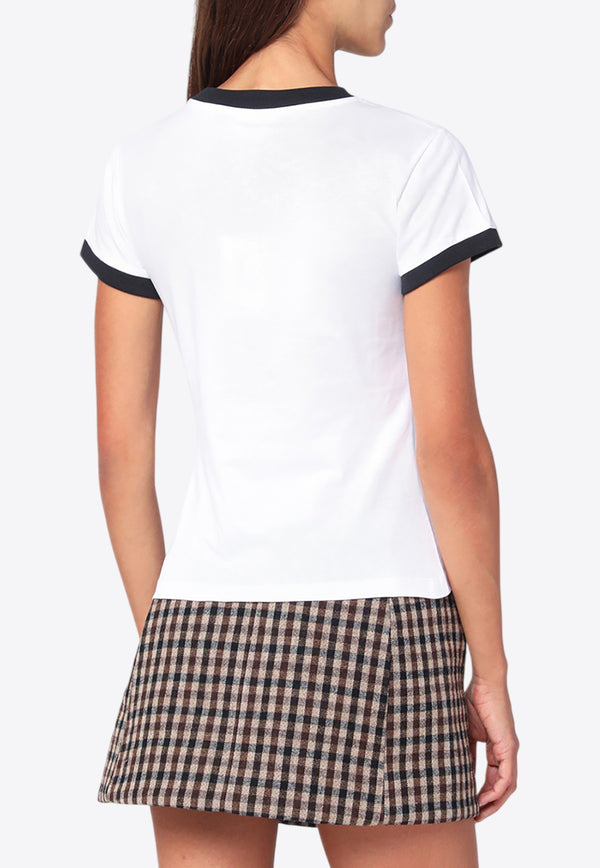 GANNI Kitty Print Cropped T-shirt White T43363575/R_GAN-151