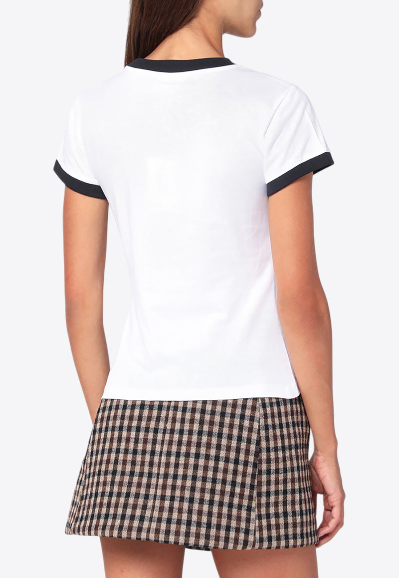 GANNI Kitty Print Cropped T-shirt White T43363575/R_GAN-151