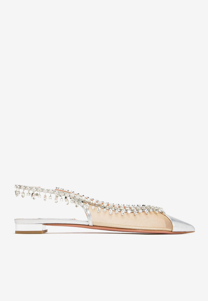 Aquazzura Temptation Crystal-Embellished Flats TEMFLAA0-NWTCCC SILVER