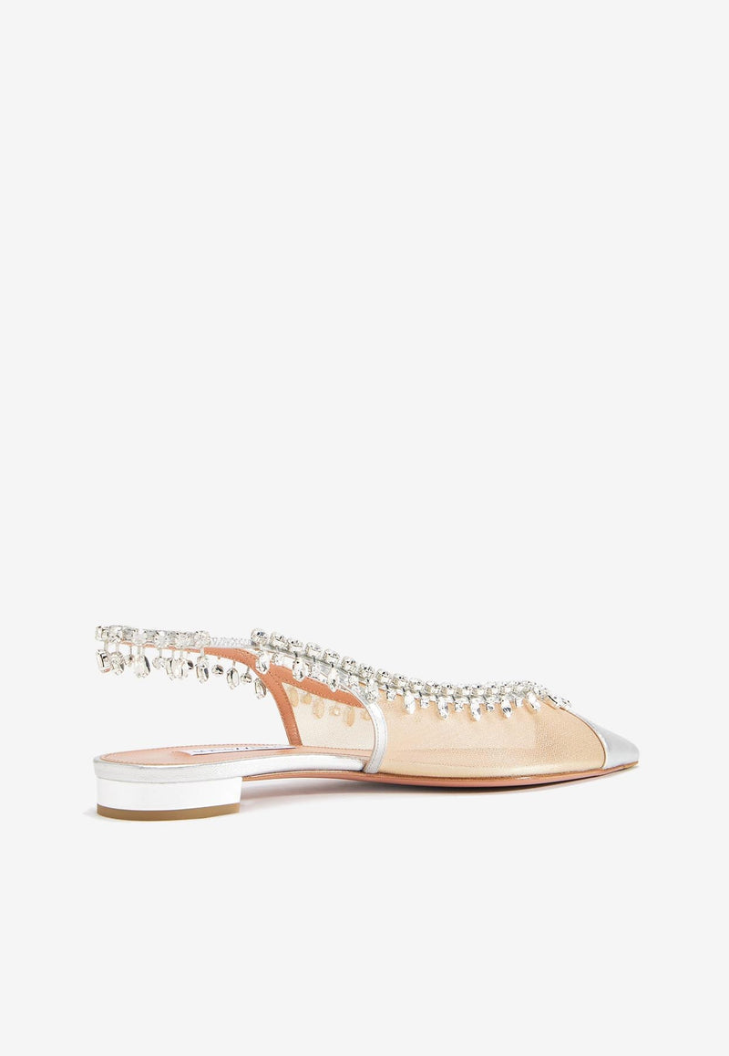 Aquazzura Temptation Crystal-Embellished Flats TEMFLAA0-NWTCCC SILVER