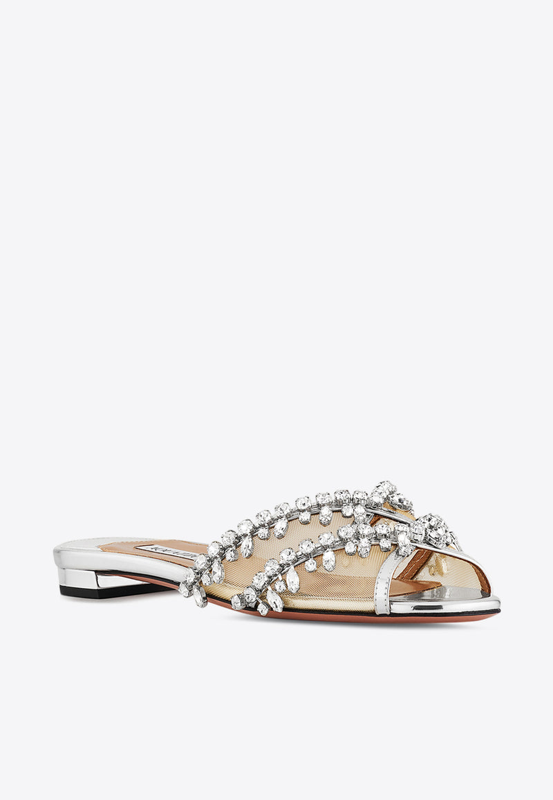 Aquazzura Temptation Crystal Flat Sandals TEMFLAS0-SYF-CCC