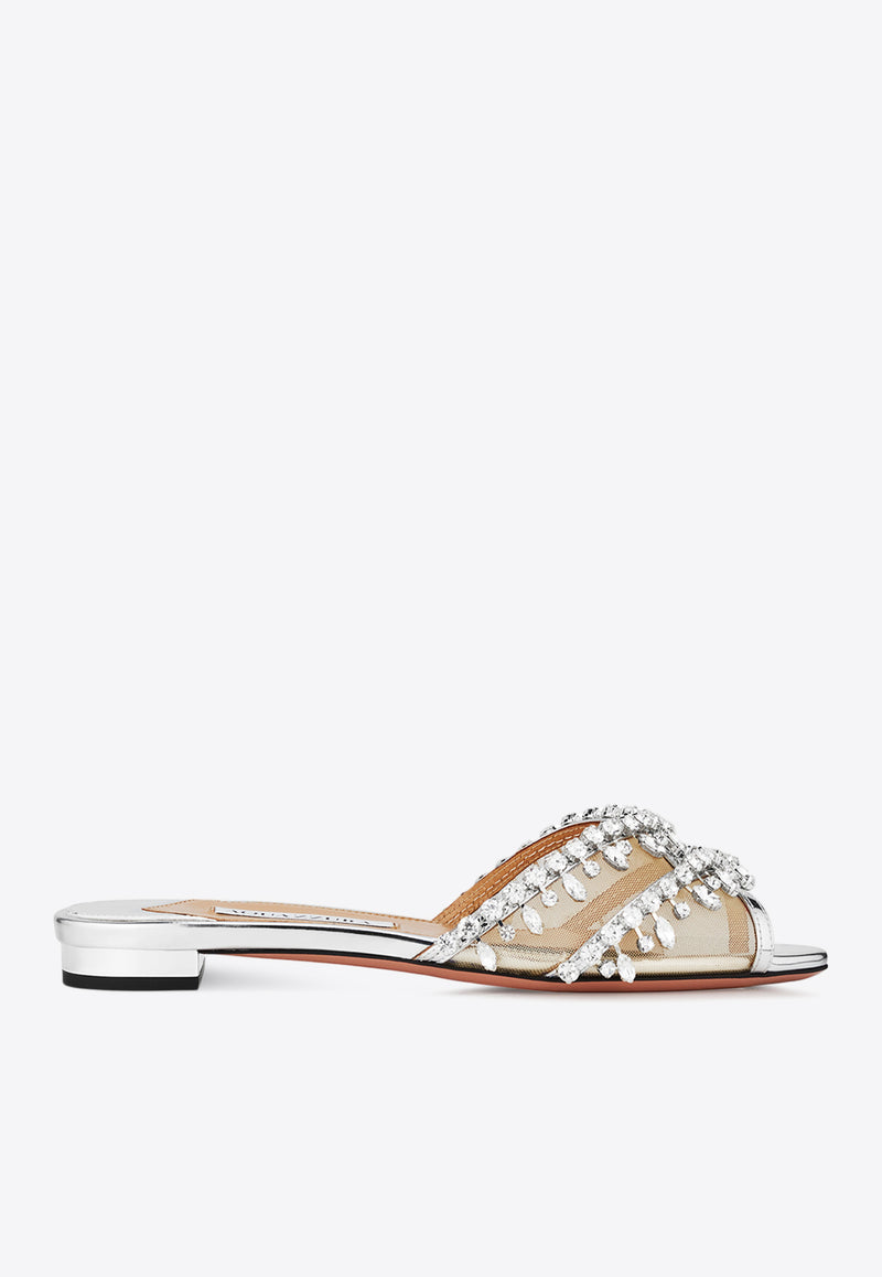 Aquazzura Temptation Crystal Flat Sandals TEMFLAS0-SYF-CCC