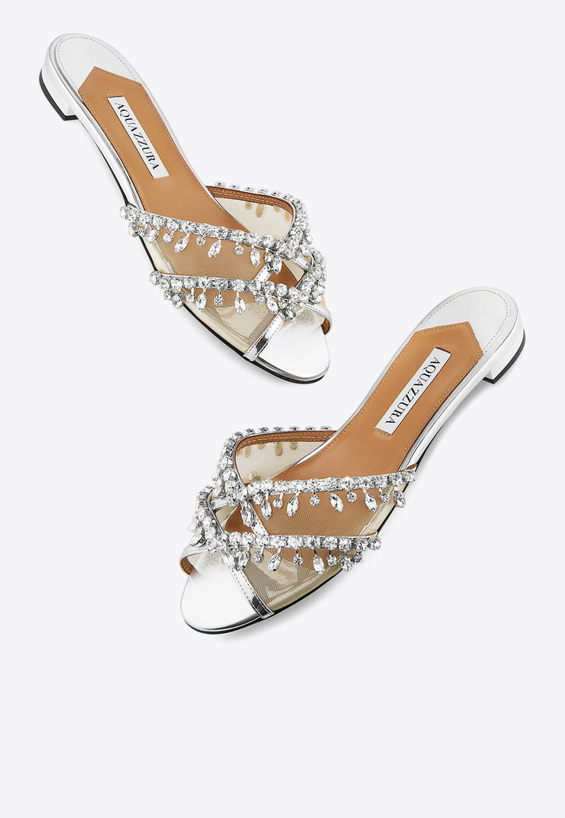Aquazzura Temptation Crystal Flat Sandals TEMFLAS0-SYF-CCC