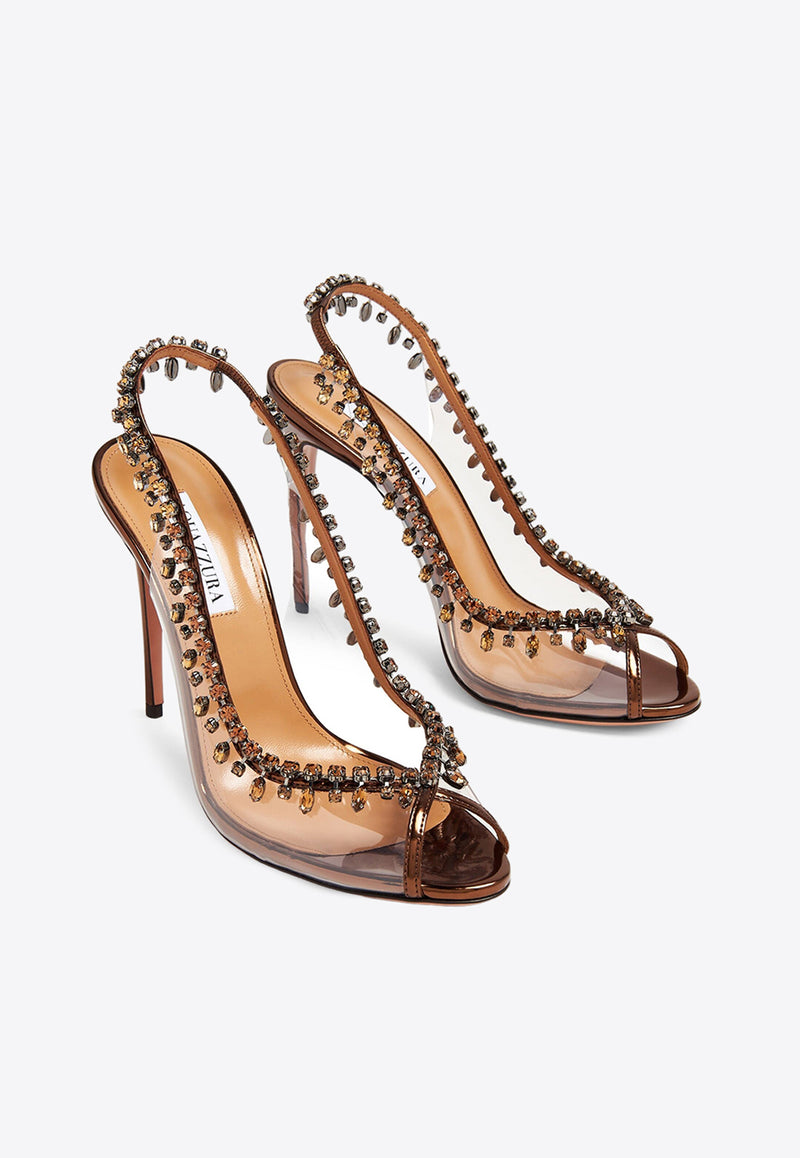 Aquazzura Temptation 105 Crystal-Embellished Sandals TEMHIGSC-SUUESP ESPRESSO