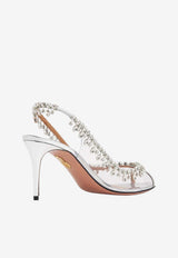 Aquazzura Temptation 75 Crystal-Embellished Sandals Silver TEMMIDS1-SPPCCC SILVER