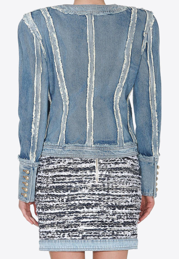 Balmain Denim Patchwork Short Blazer Denim TF17551D008 6FF BLUE JEANS