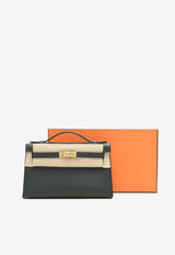 Kelly Pochette HSS Verso Clutch Bag in Black and Bleu Saphir Swift Leather with Gold Hardware
