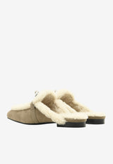 OZ Mules in Etoupe Suede and Ecru Shearling