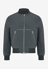 Rib-Trim Leather-Detail Bomber Jacket