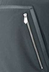 Rib-Trim Leather-Detail Bomber Jacket